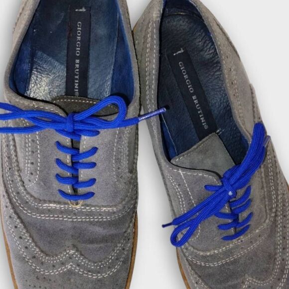 Giorgio Brutinit Mens Shoes Sz 10 Grey Suede Blue Sole Tie Wing Tips classsic - Picture 5 of 9